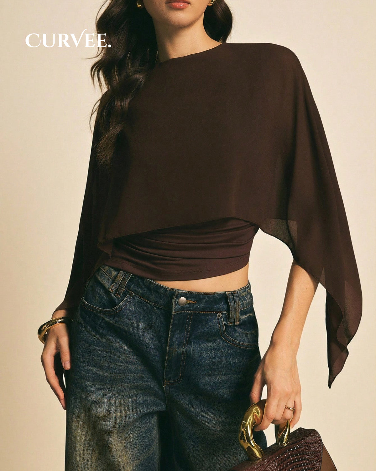 Draped Cape TopChiffon Capelet Blouse