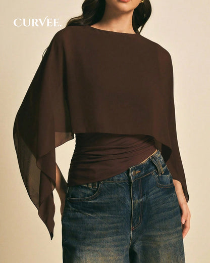 Draped Cape TopChiffon Capelet Blouse