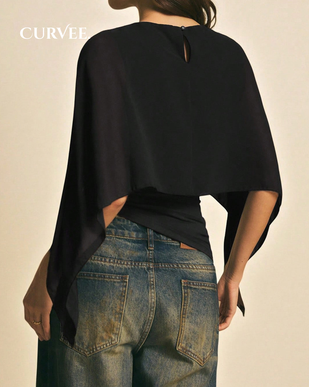 Draped Cape TopChiffon Capelet Blouse