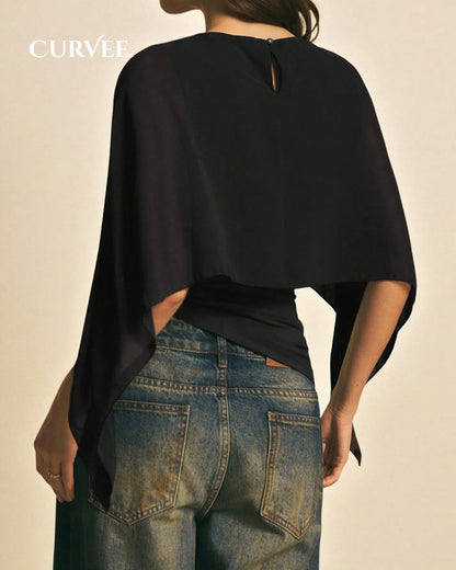 Draped Cape TopChiffon Capelet Blouse