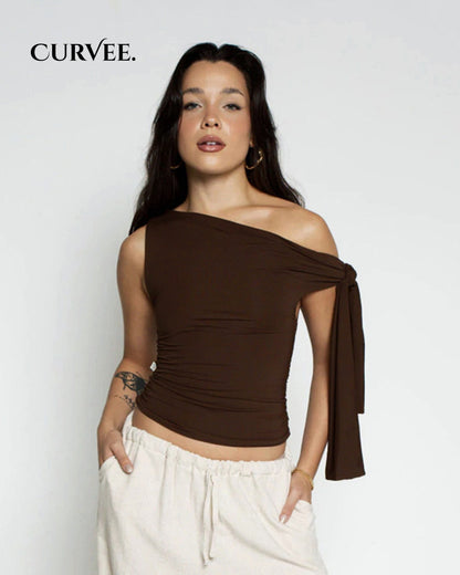 One Shoulder Draped Top with Statement Side Tie