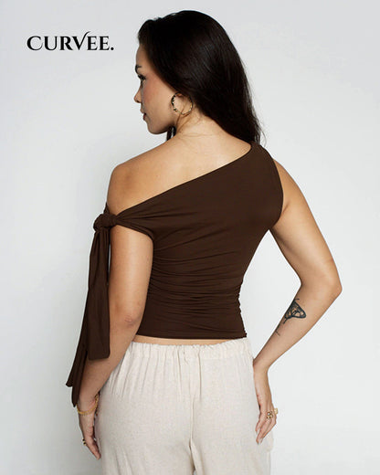One Shoulder Draped Top with Statement Side Tie