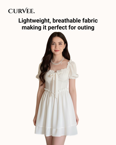 Aww! Bubble Sleeve Waist Slimming Skirt White