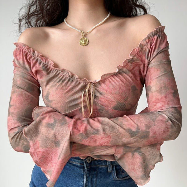 V-Neck Trumpet Sleeve Top