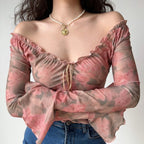 V-Neck Trumpet Sleeve Top