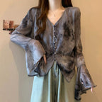 Girl Belly-Covering Slimming Horn Sleeve Top