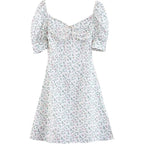 Lace-Up Puff Sleeves Waist Floral Dress