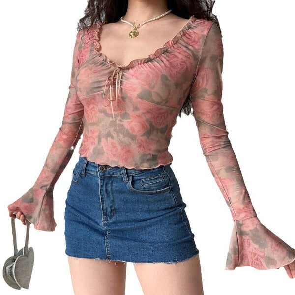 V-Neck Trumpet Sleeve Top