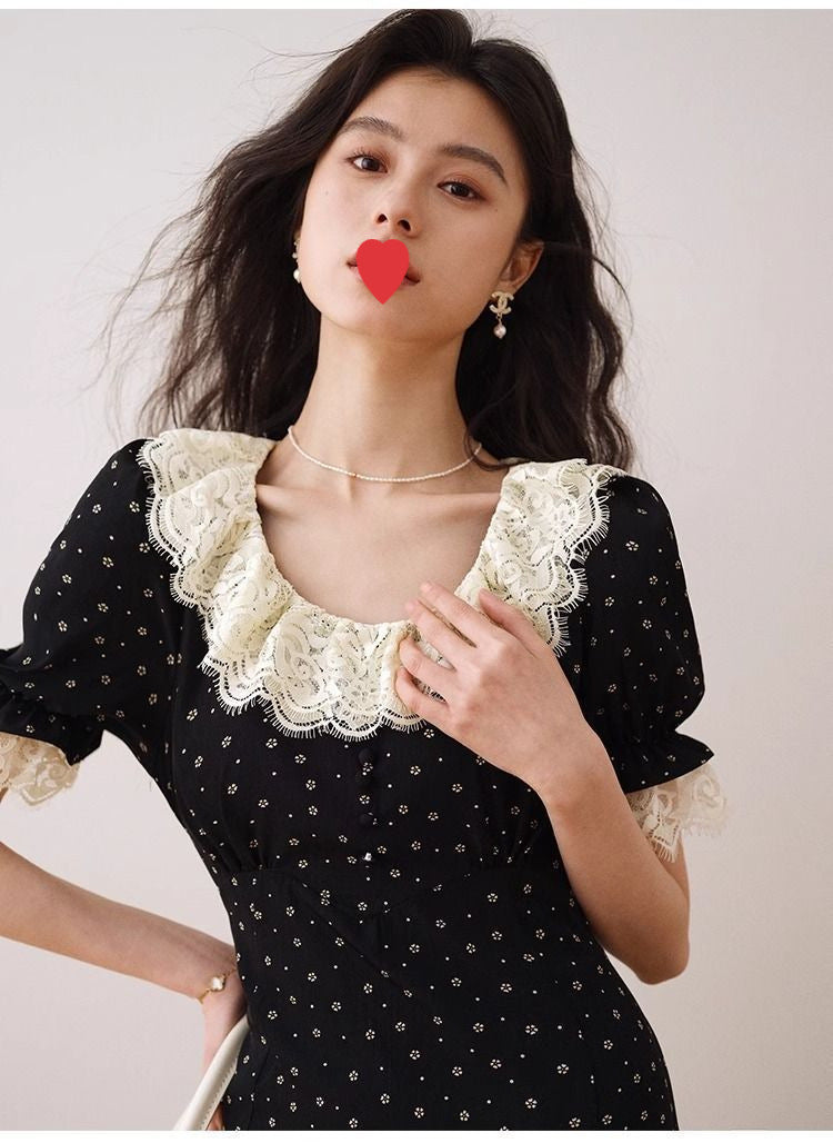 Aww! Mid-length Light Luxury Short-sleeved Tea Break Dress