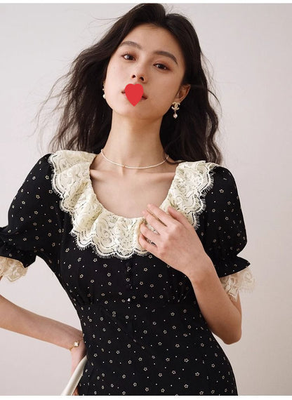 Aww! Mid-length Light Luxury Short-sleeved Tea Break Dress