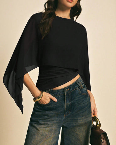 Draped Cape TopChiffon Capelet Blouse