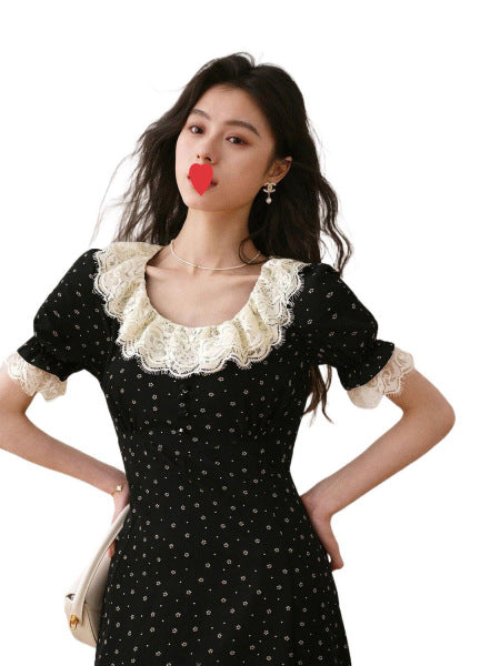 Aww! Mid-length Light Luxury Short-sleeved Tea Break Dress