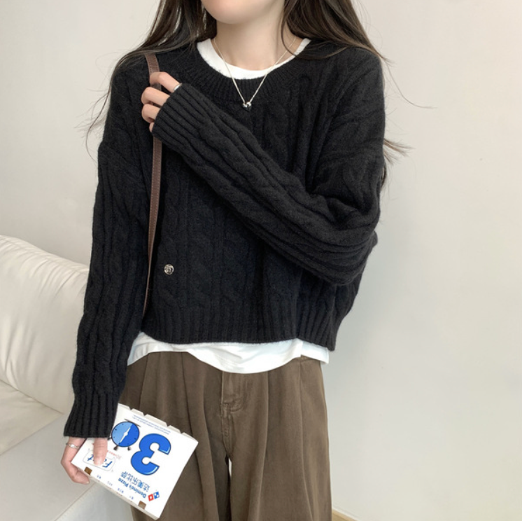 Round neck twist sweater top