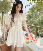 Aww! Bubble Sleeve Waist Slimming Skirt White
