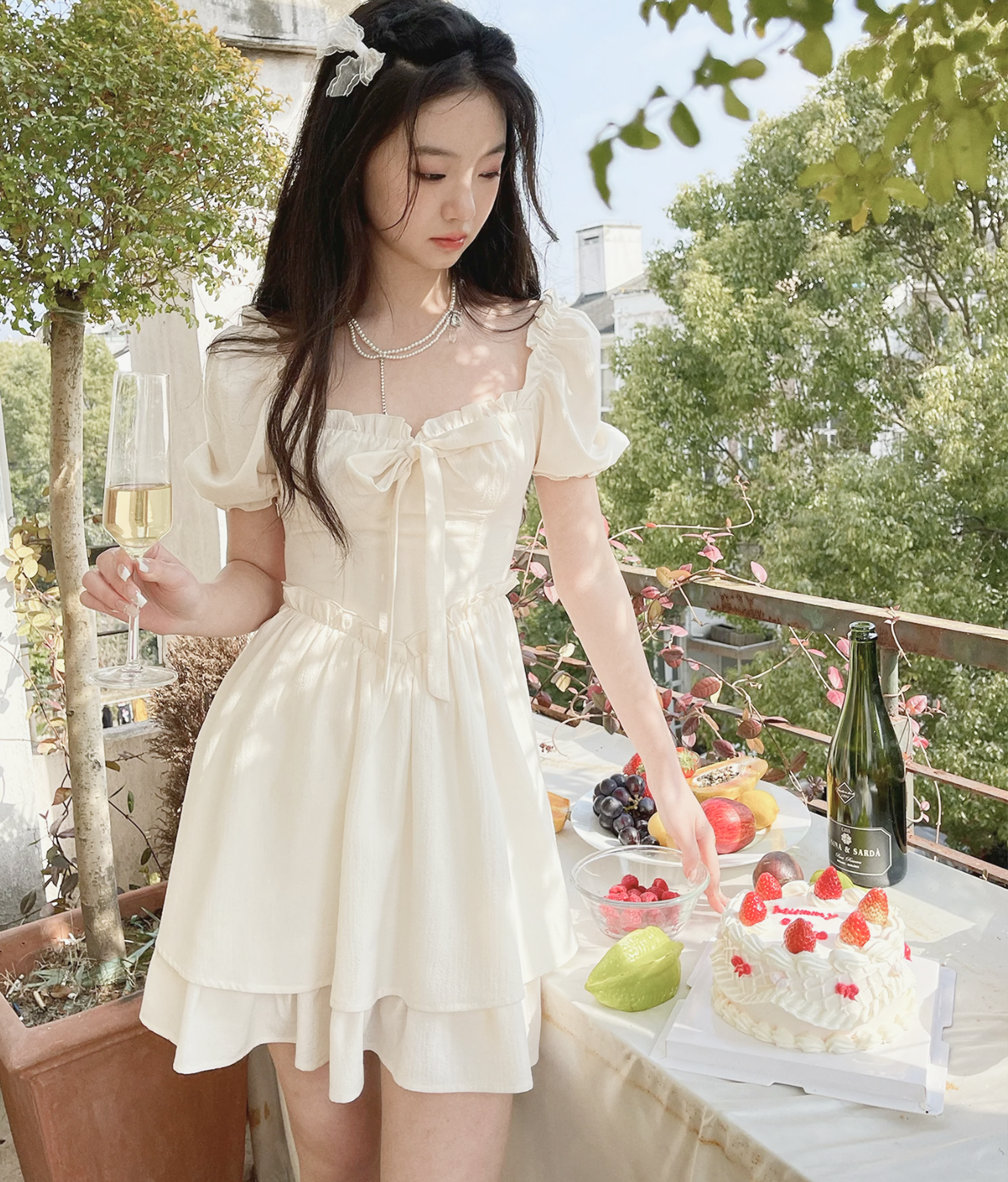 Aww! Bubble Sleeve Waist Slimming Skirt White