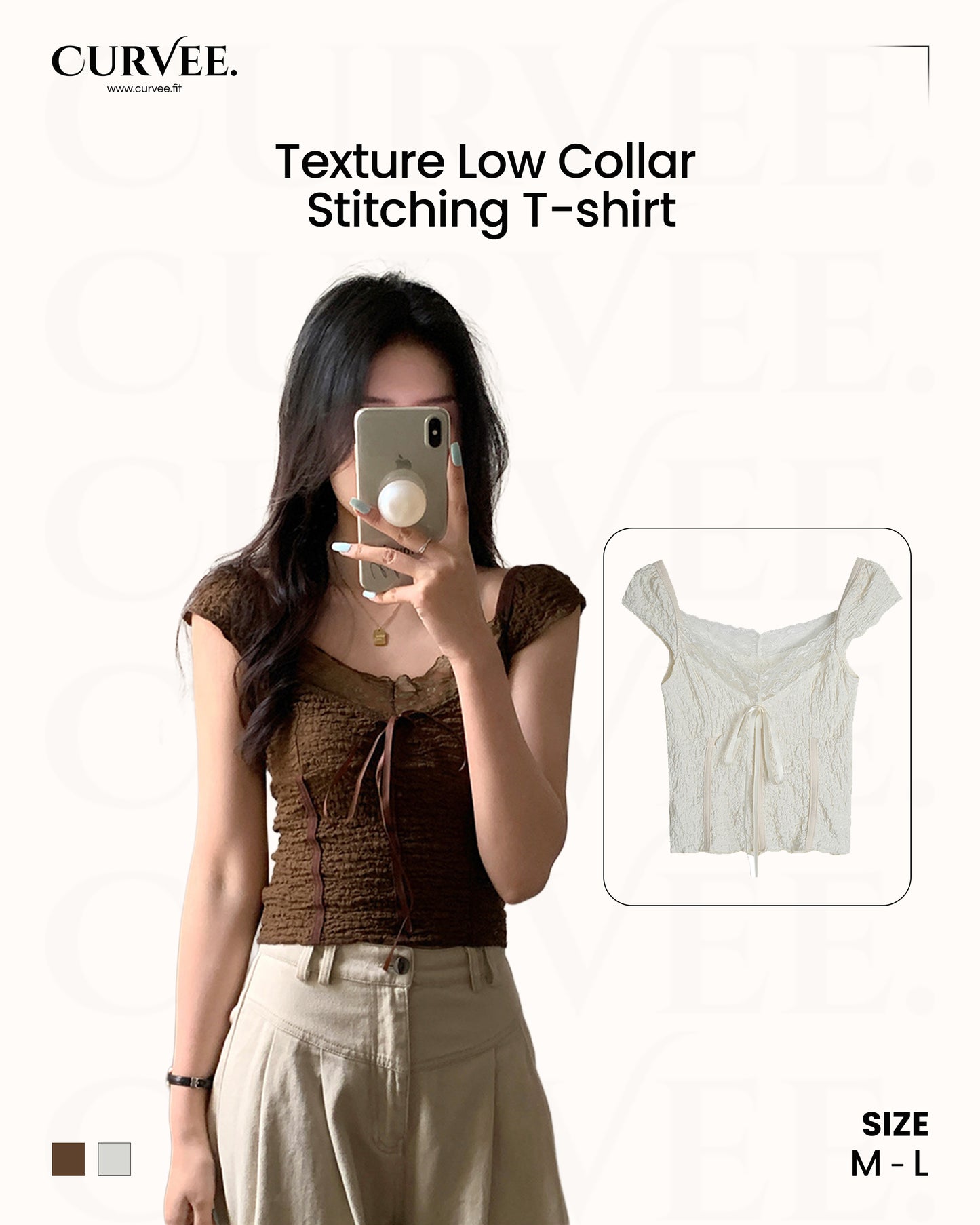 Texture Low Collar Stitching T-shirt
