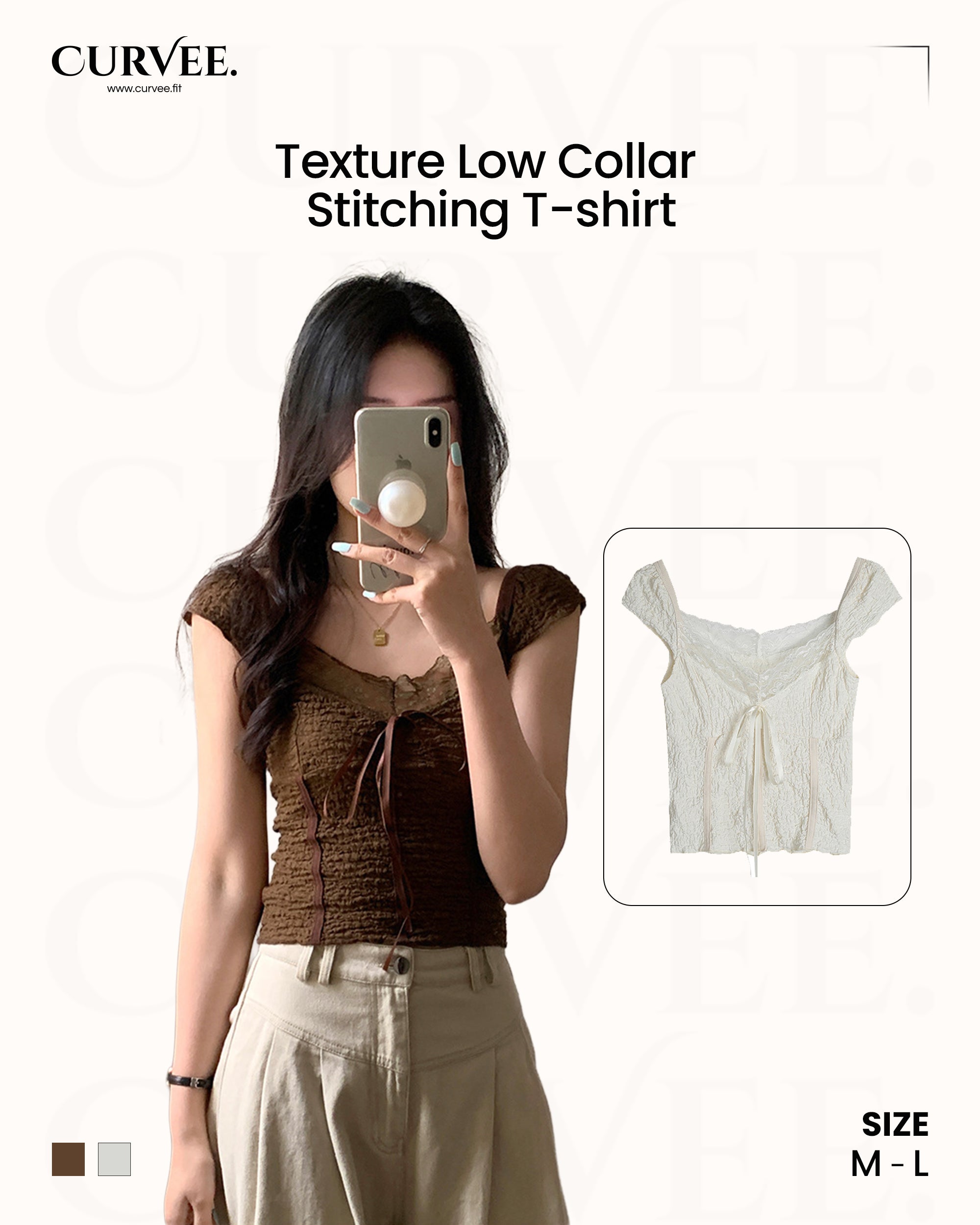 Aww! Texture Low Collar Stitching T-shirt
