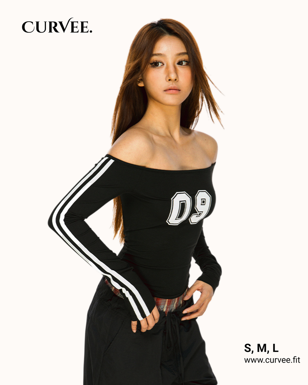 Off-Shoulder Long-Sleeve T-Shirt