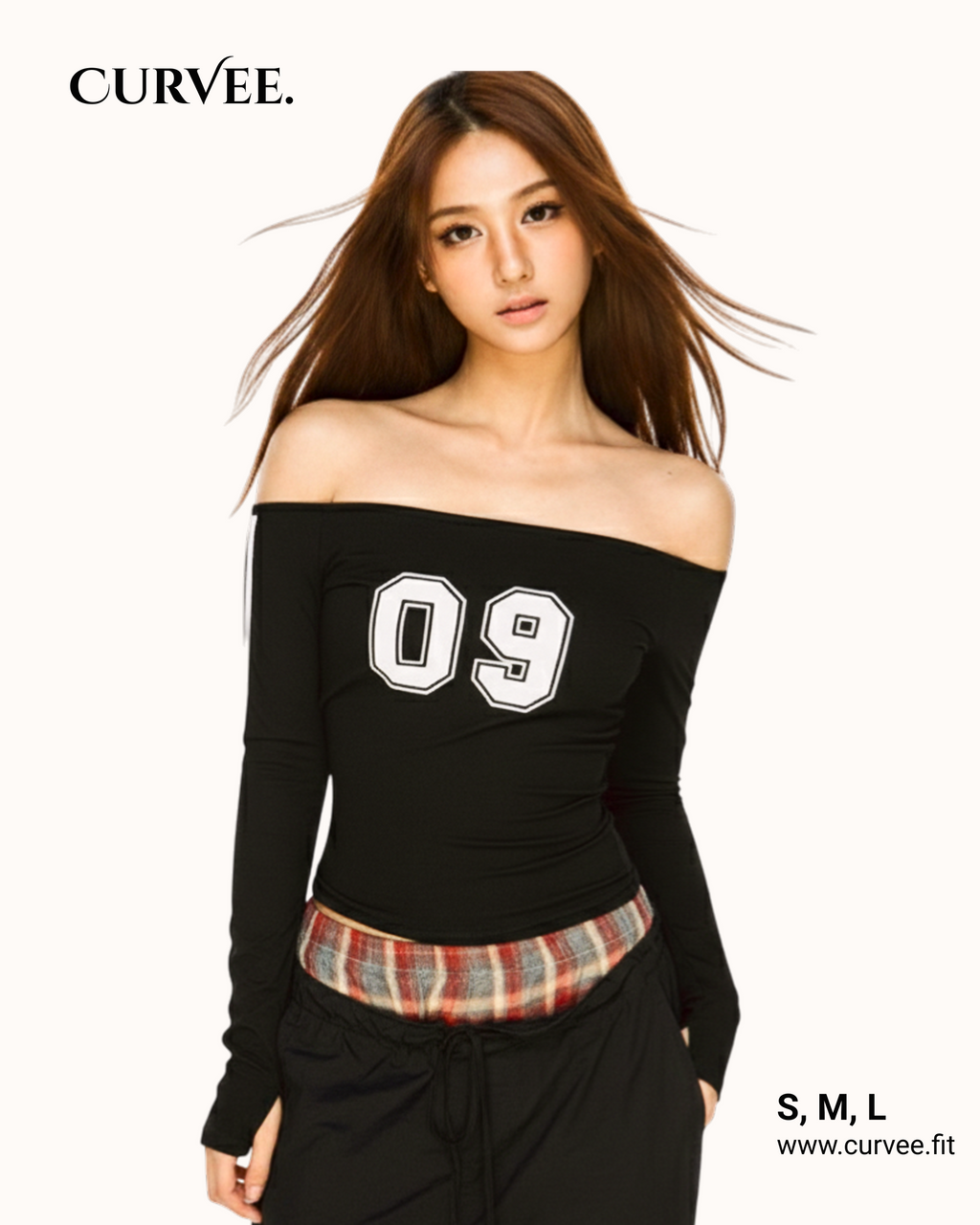 Off-Shoulder Long-Sleeve T-Shirt
