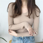 V-neck warm long-sleeved T-shirt