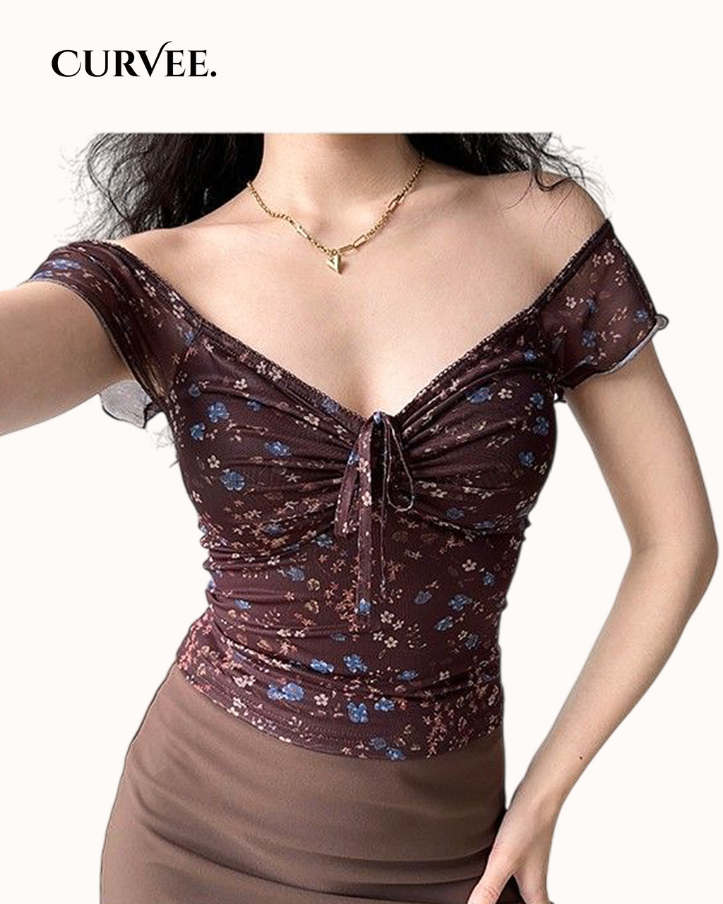 Floral V-Neck Short-Sleeved Trendy Top