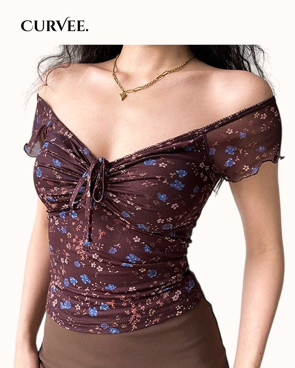Floral V-Neck Short-Sleeved Trendy Top