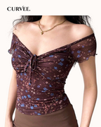 Floral V-Neck Short-Sleeved Trendy Top