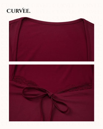 Wine red short sleeve T-shirt Top